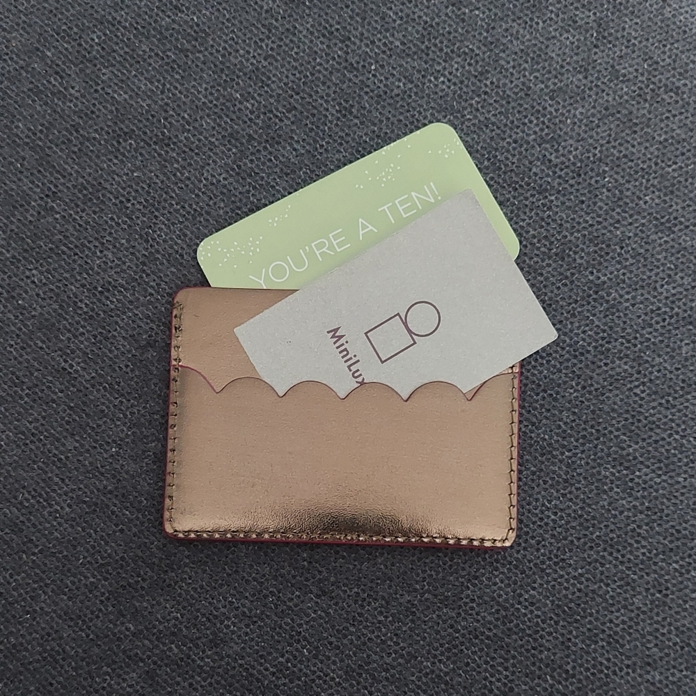 Laren Merkin card case bronze/pink scalloped leather